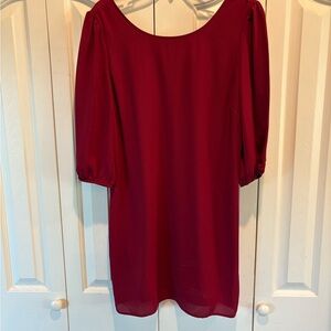 Dress Size Large PINK OWL Red Mini Dress Solid Short Lightweight Long Sleeve